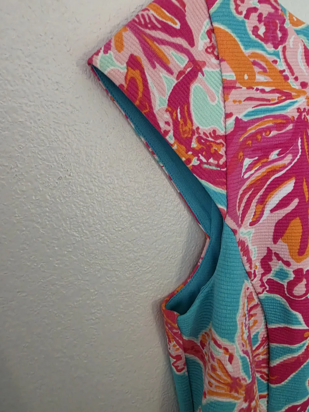 Lilly Pulitzer Turquoise Floral Cap-Sleeve Mini Dress with Pink & Orange Blooms - Picture 2 of 8